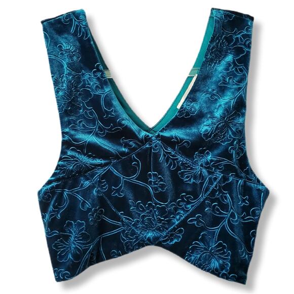 Anthro Staring At Stars Blue Velvet Crop Top M Cocktail Holiday Festival Party - Picture 2 of 10